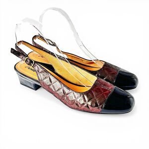 Trotters DEA Slingback Low Heel Pumps T7001-903 Quilted Metallic Bronze Sz 9.5N